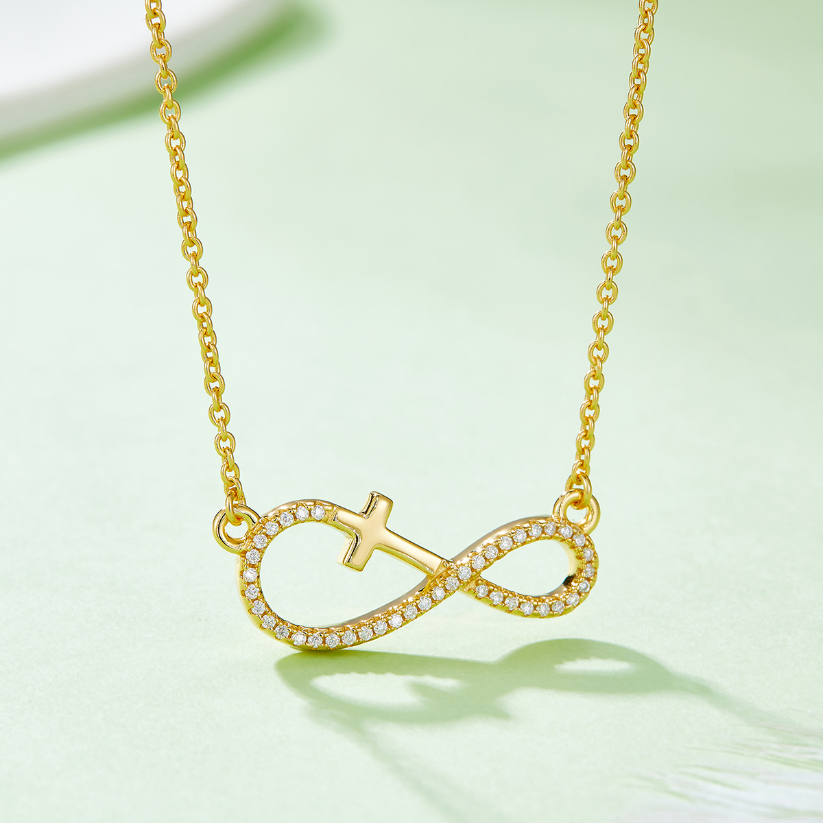 3.4g Sterling Silver Moissanite Infinity Cross Necklace 45cm 41 Stone Pendant With GRA