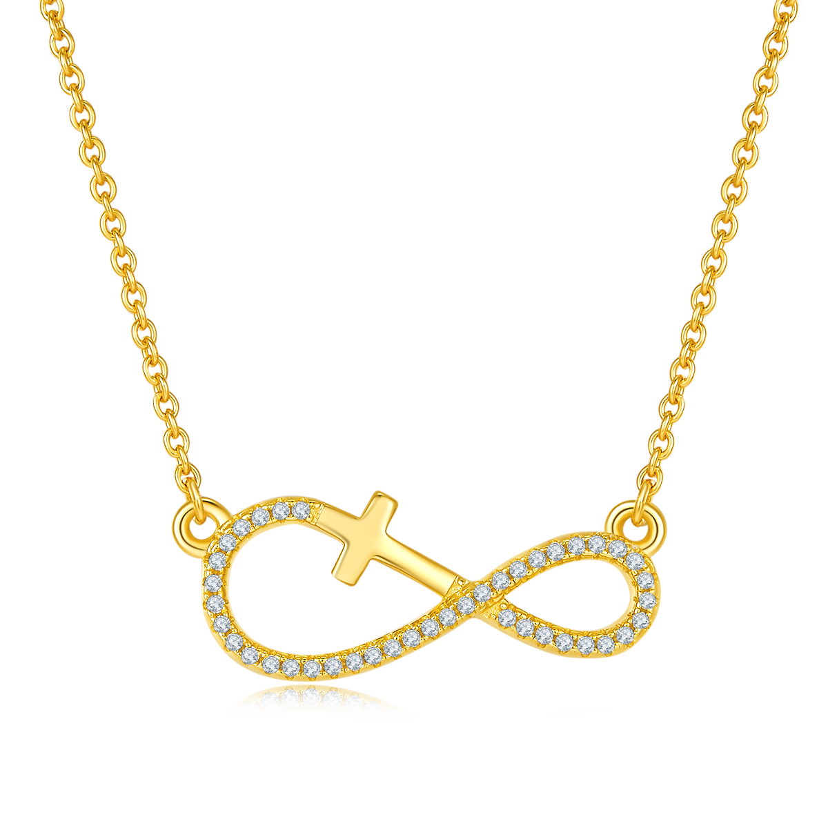 3.4g Sterling Silver Moissanite Infinity Cross Necklace 45cm 41 Stone Pendant With GRA