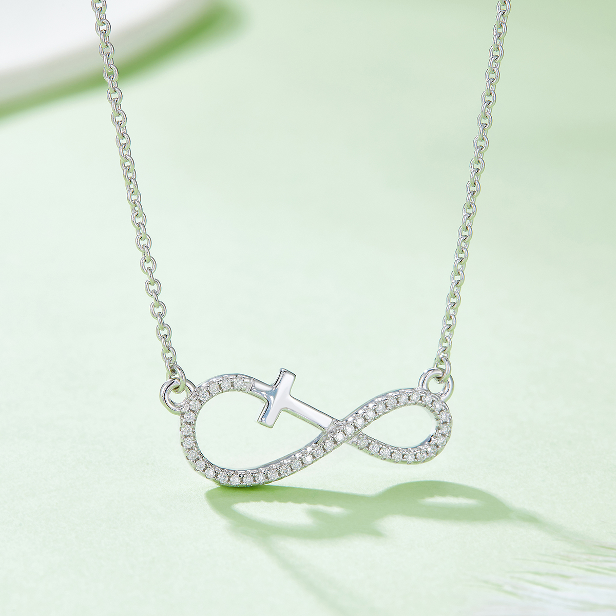 3.4g Sterling Silver Moissanite Infinity Cross Necklace 45cm 41 Stone Pendant With GRA