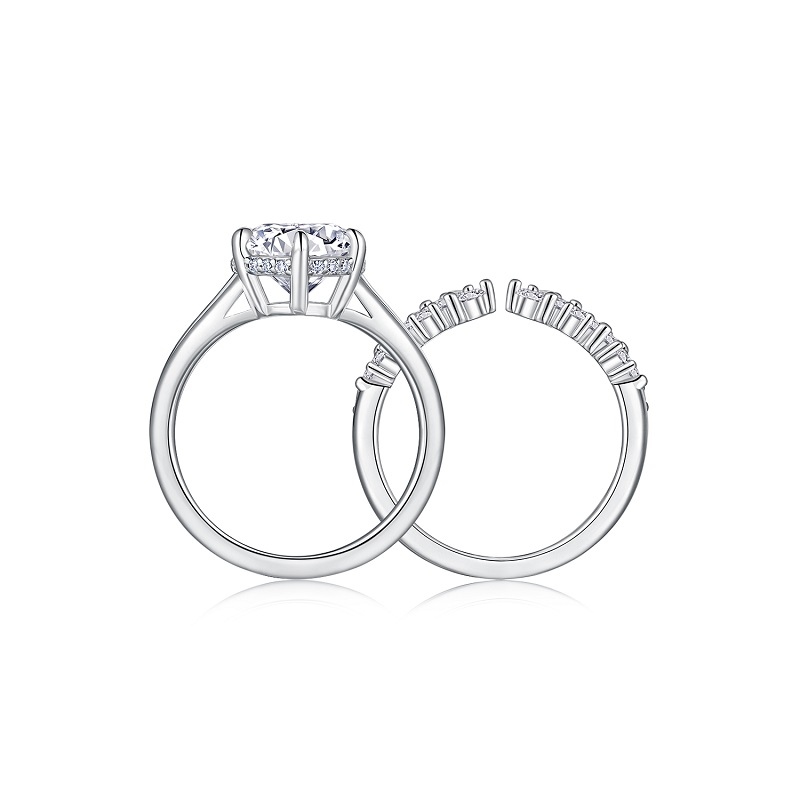 3-carat Double Rings Set With Top-quality Moissanite Luxury And Fashionable Light Luxury