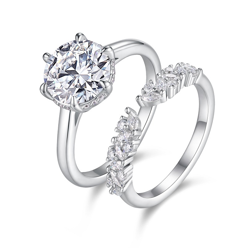 3-carat Double Rings Set With Top-quality Moissanite Luxury And Fashionable Light Luxury