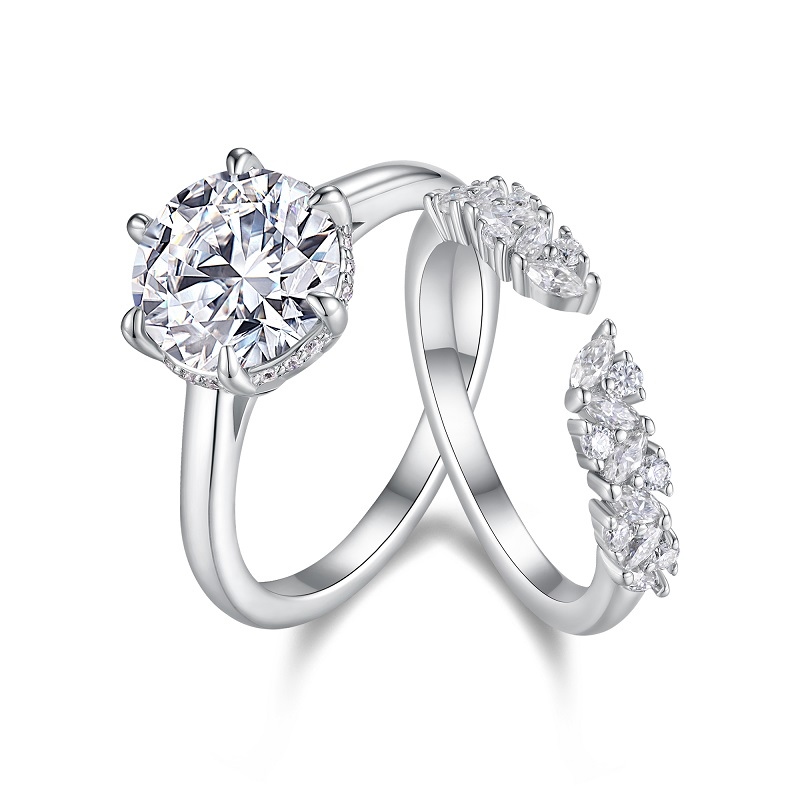 3-carat Double Rings Set With Top-quality Moissanite Luxury And Fashionable Light Luxury
