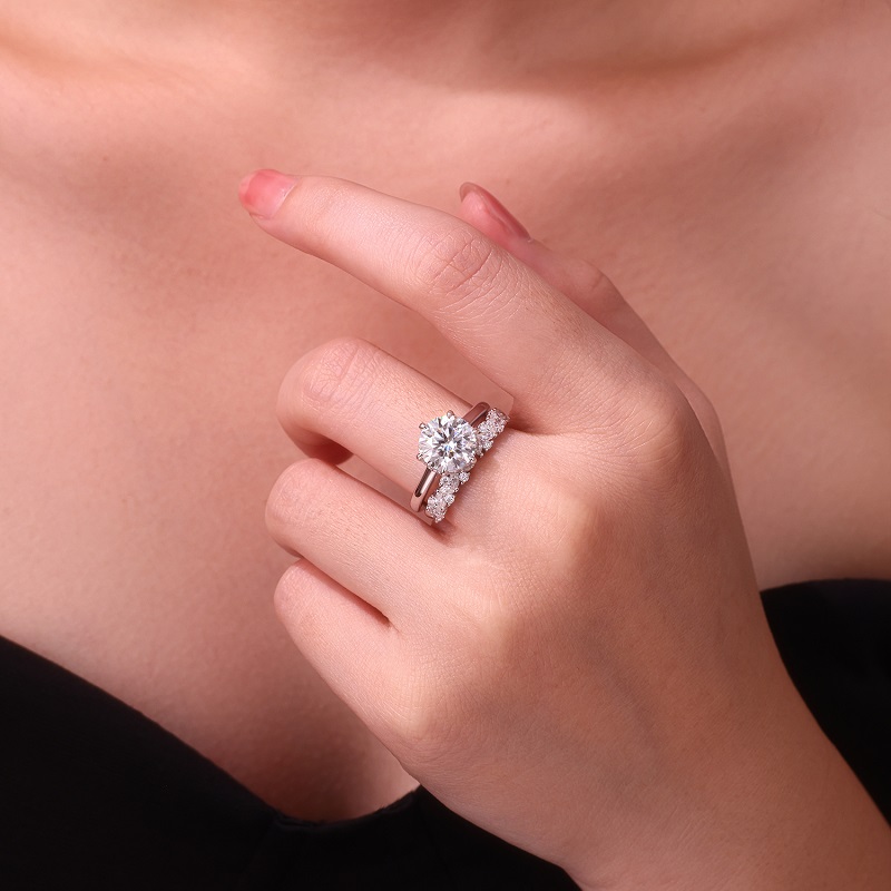3-carat Double Rings Set With Top-quality Moissanite Luxury And Fashionable Light Luxury