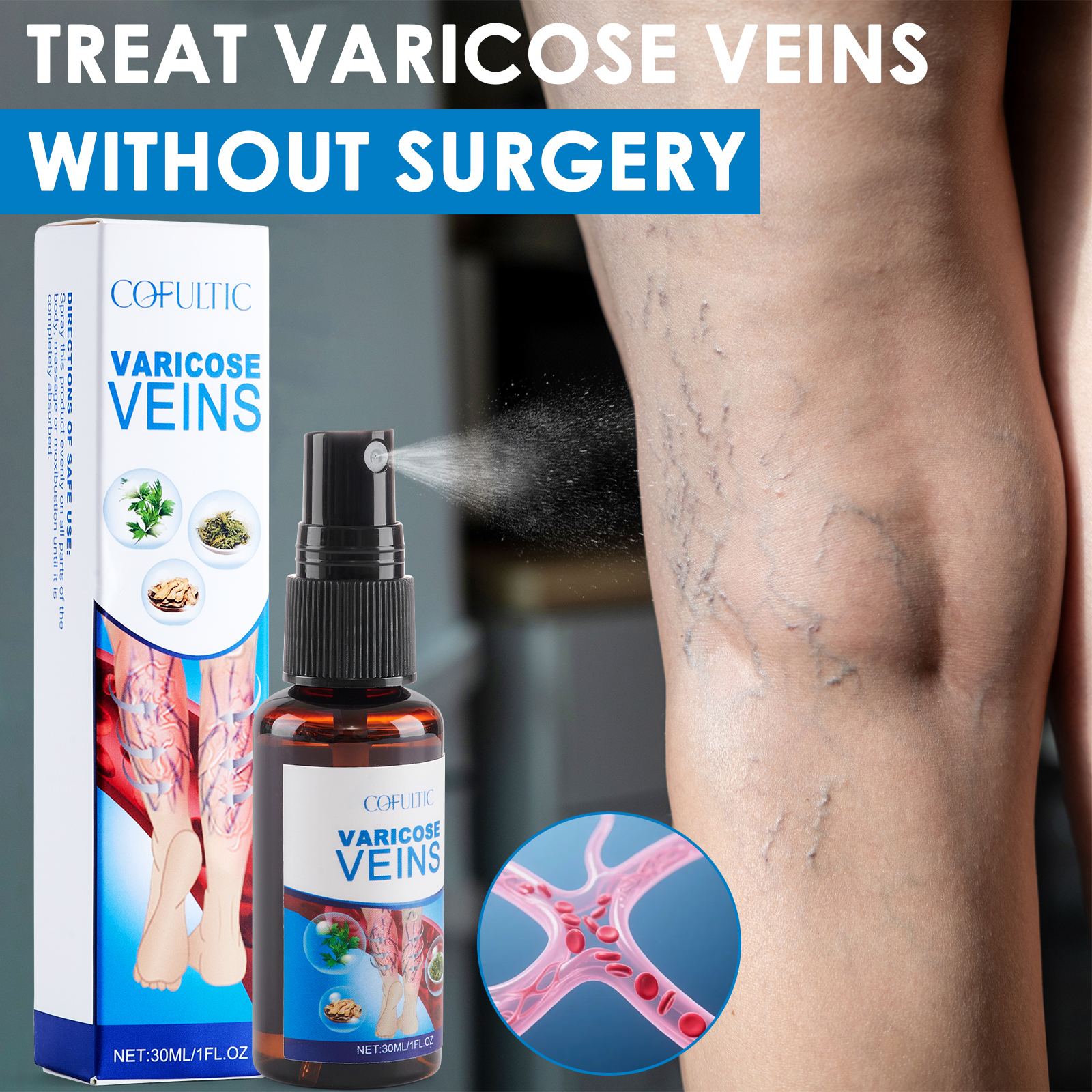 30ml Varicose Vein Spray Multi-Purpose Knee And Leg Care Spray Promote Blood Circulation
