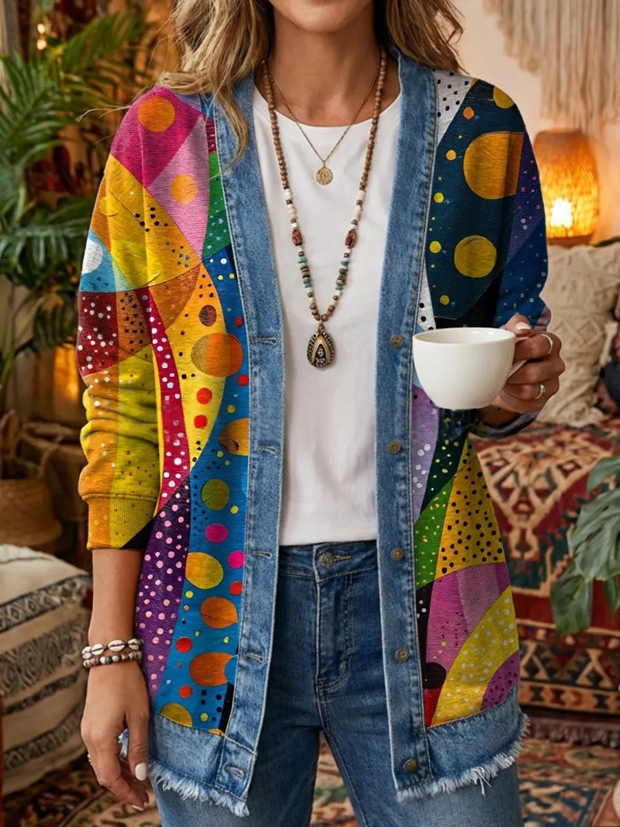 3D Digital Print Loose-Fit Hooded Sweater Cardigan Coat