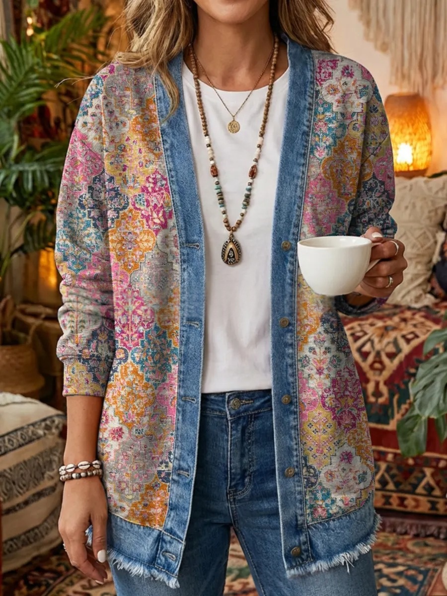 3D Digital Print Loose-Fit Hooded Sweater Cardigan Coat