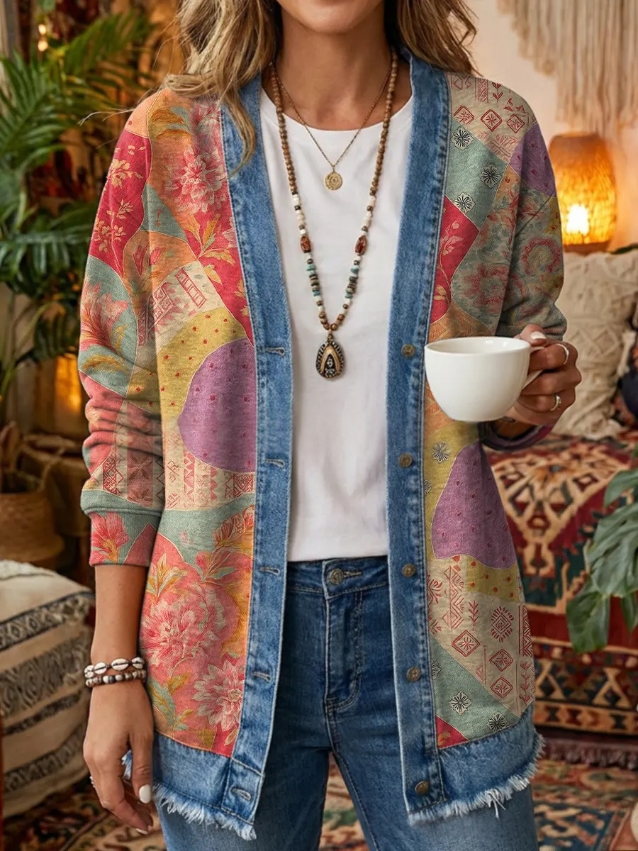 3D Digital Print Loose-Fit Hooded Sweater Cardigan Coat