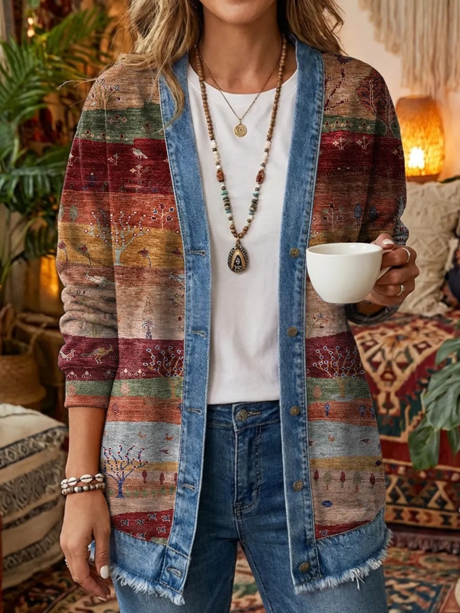 3D Digital Print Loose-Fit Hooded Sweater Cardigan Coat