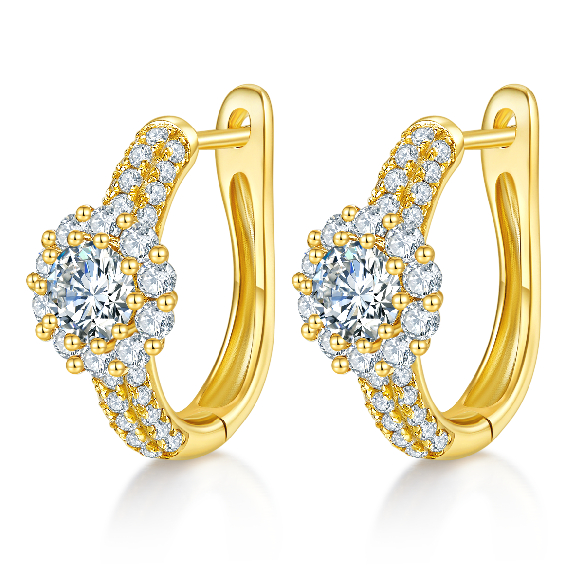 5.4g Sterling Silver 5mm Moissanite Halo Hoop Earrings Pave Huggie Hoops With GRA