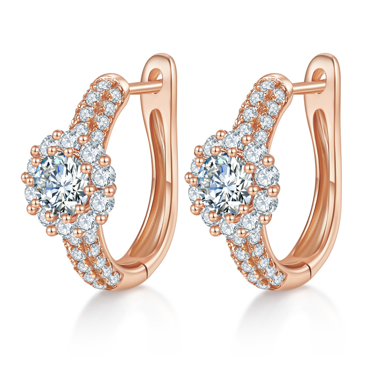 5.4g Sterling Silver 5mm Moissanite Halo Hoop Earrings Pave Huggie Hoops With GRA