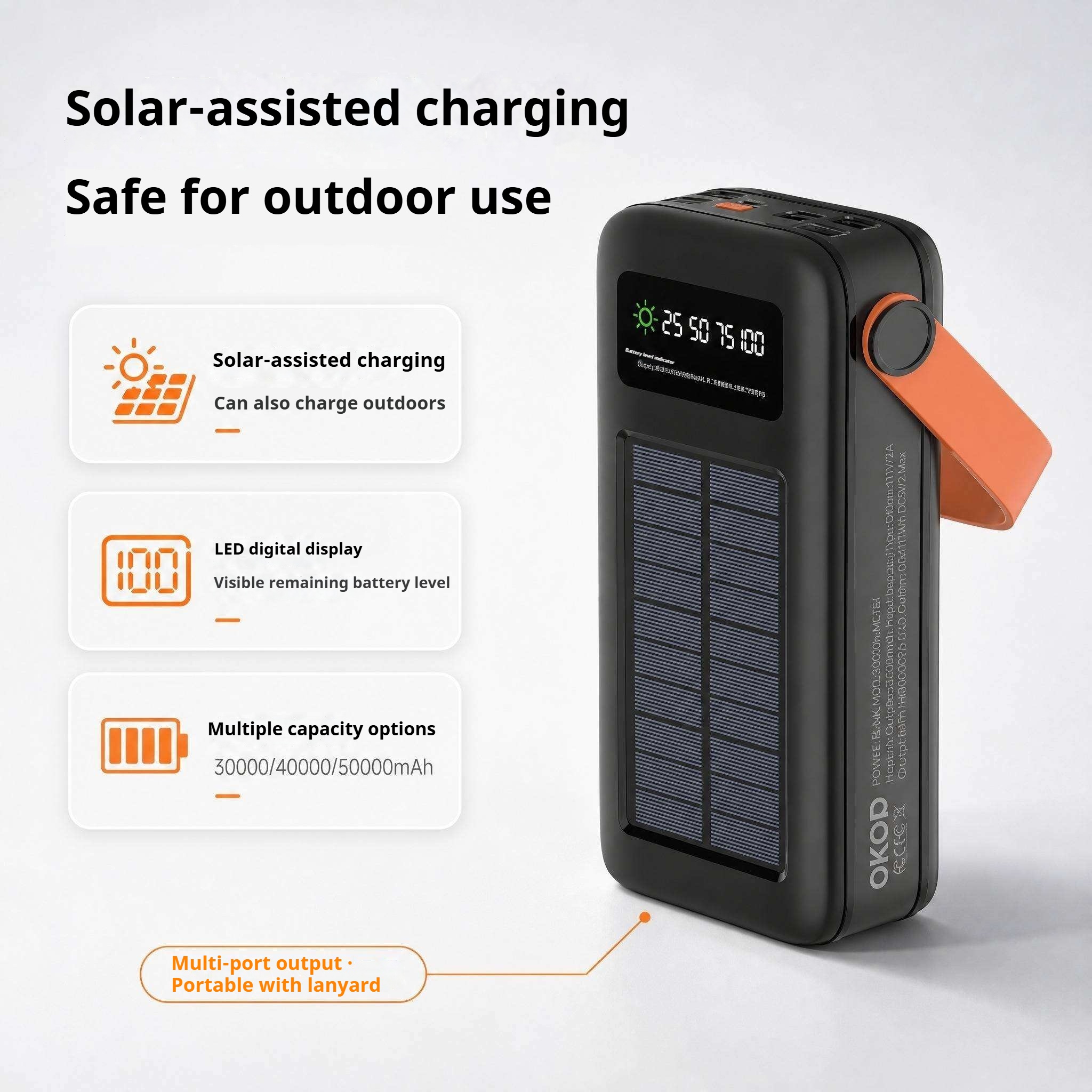 50,000mAh High-Capacity Portable Power Bank With Handle And Digital Battery Display