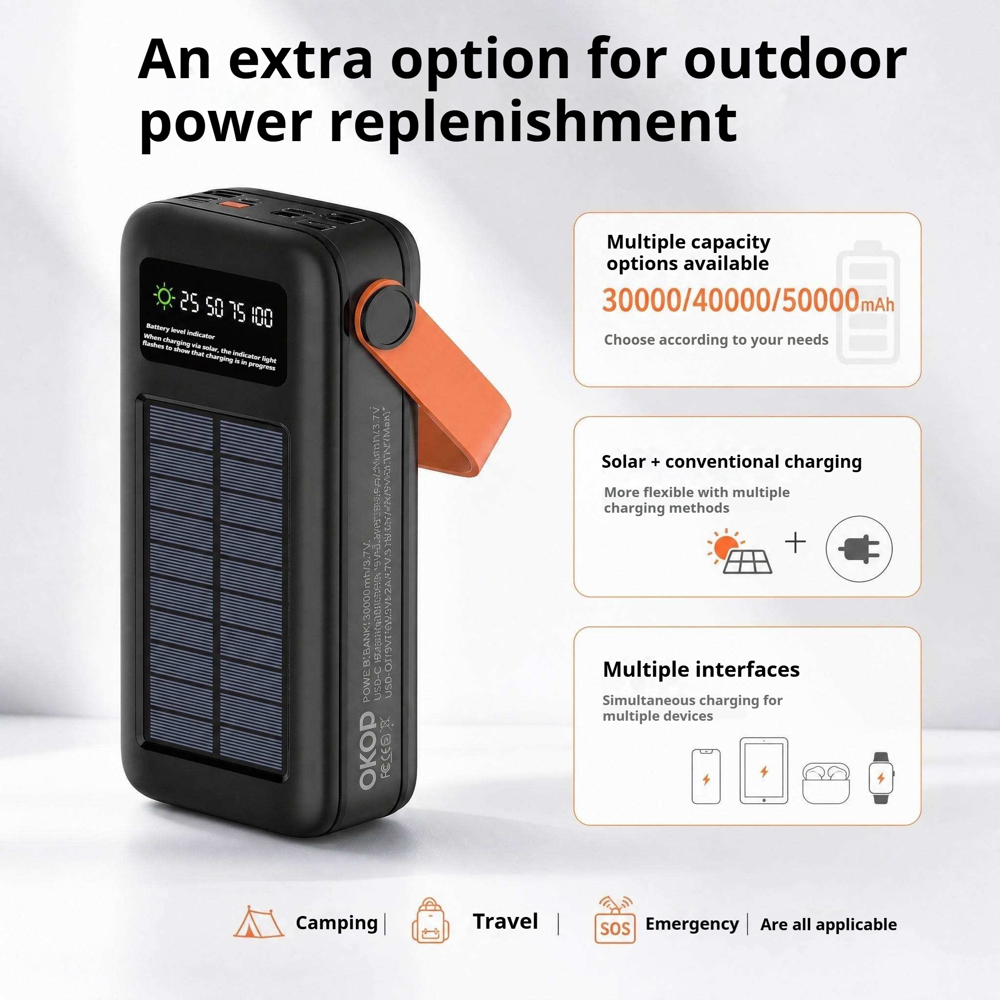 50,000mAh High-Capacity Portable Power Bank With Handle And Digital Battery Display