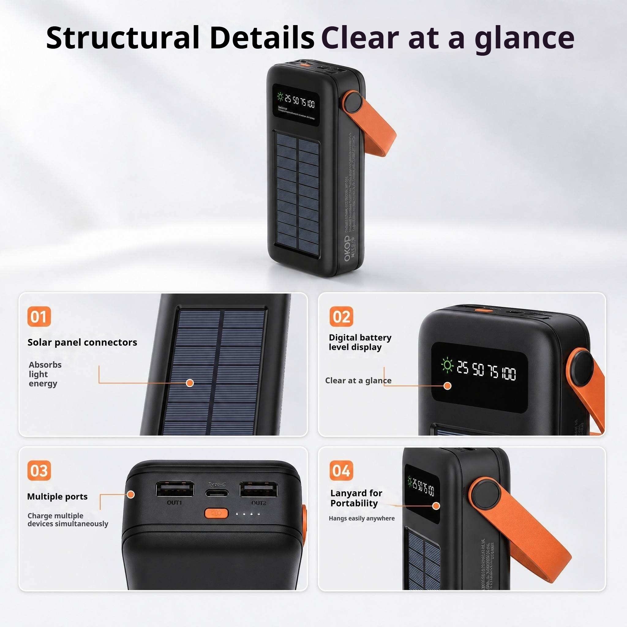 50,000mAh High-Capacity Portable Power Bank With Handle And Digital Battery Display