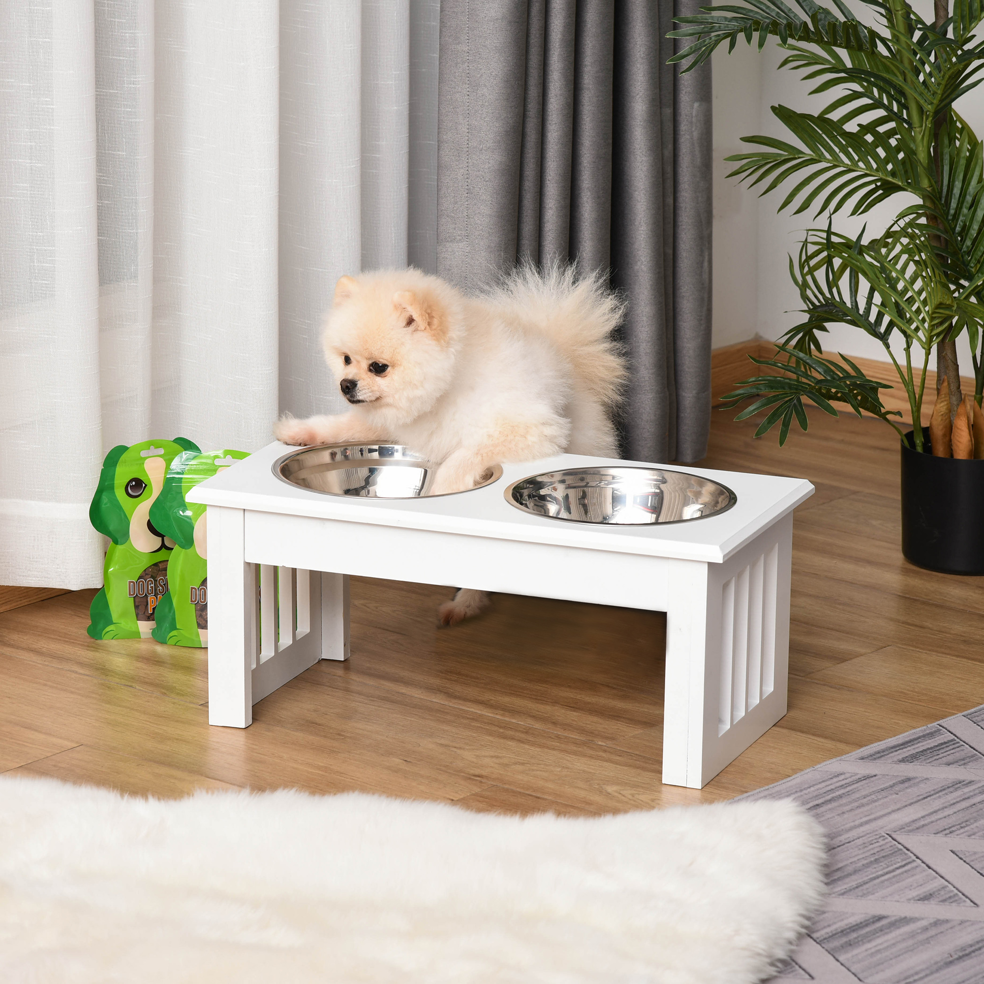 6" Height Small Puppy Dog Feeding Station for Messy Pets, Stainless Steel Elevated Dog