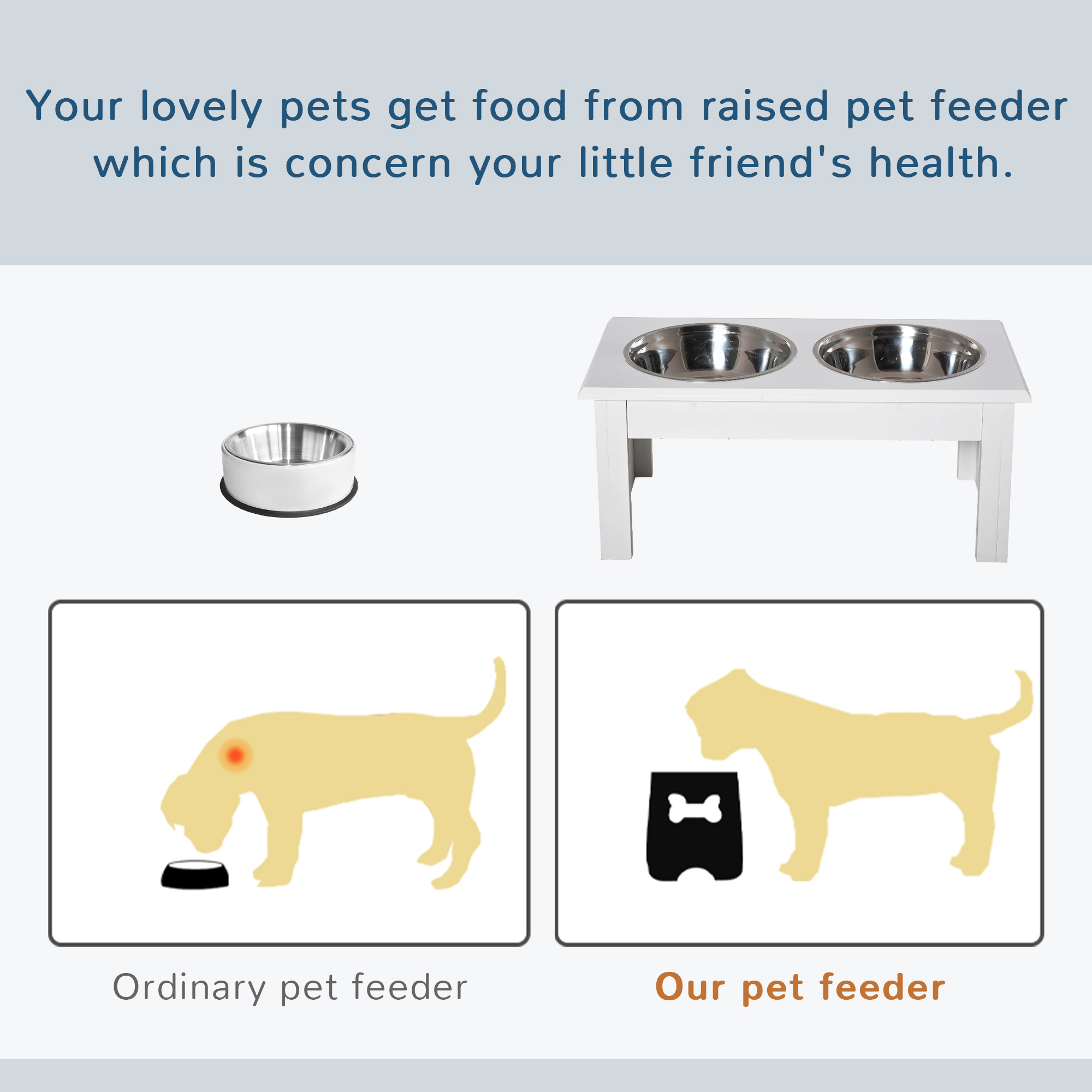 6" Height Small Puppy Dog Feeding Station for Messy Pets, Stainless Steel Elevated Dog