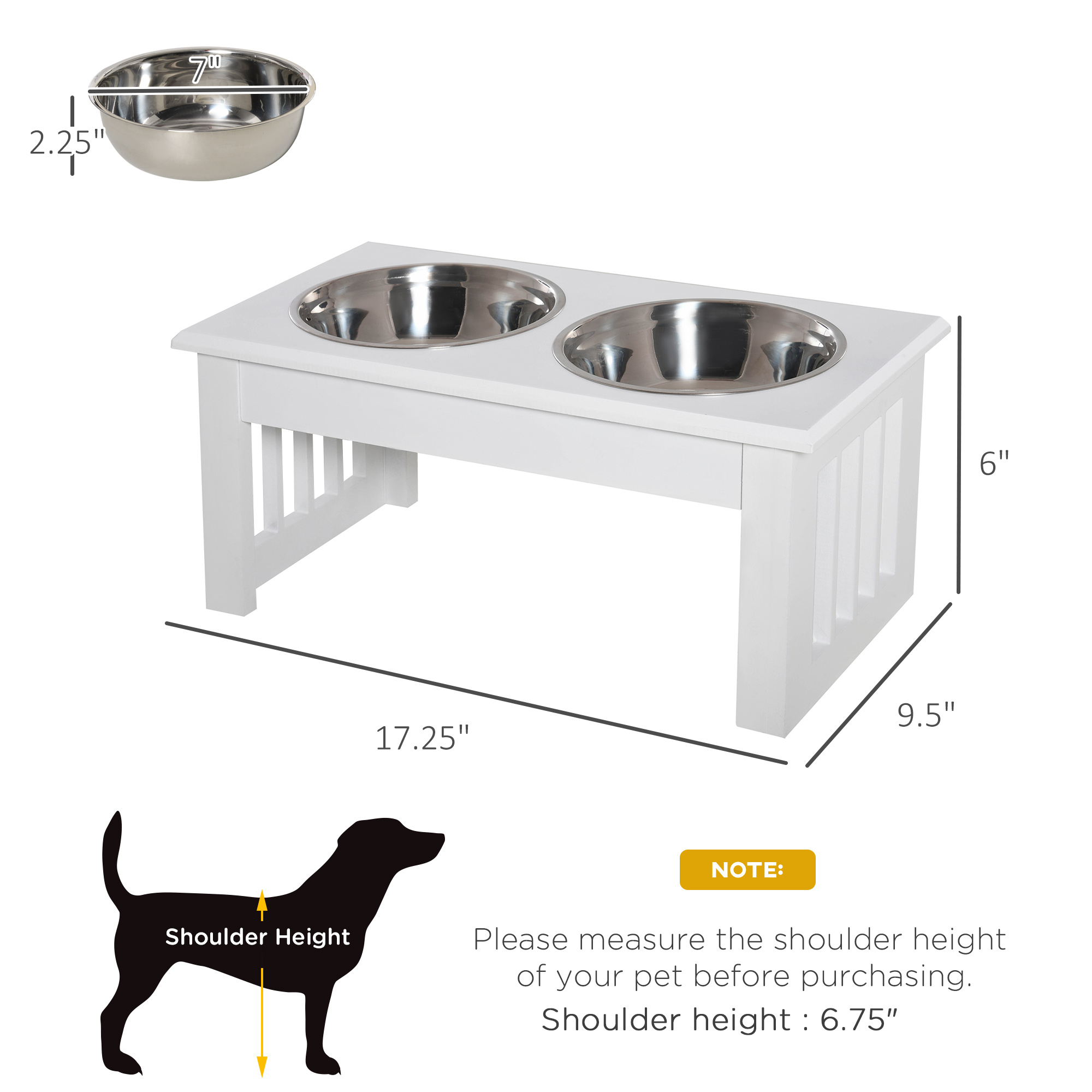6" Height Small Puppy Dog Feeding Station for Messy Pets, Stainless Steel Elevated Dog