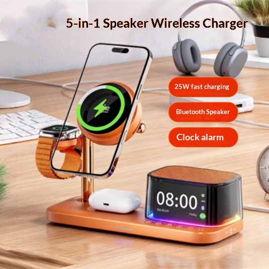 Caricabatterie wireless magnetico 6 in 1 con ricarica rapida compatibile con telefoni con altoparlanti