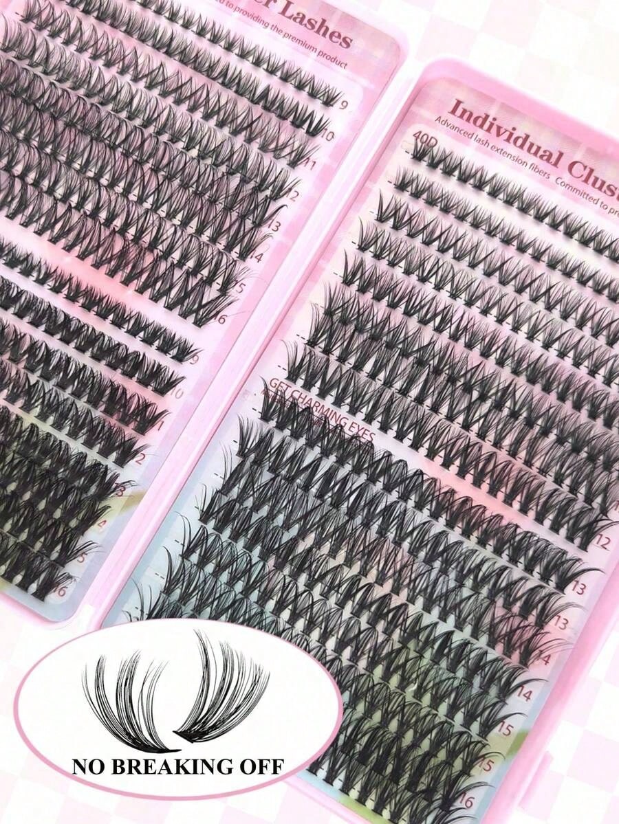 640PCS D Curl Individual Lash Clusters, 30D 40D 50D DIY Lash Extensions, Natural Thick