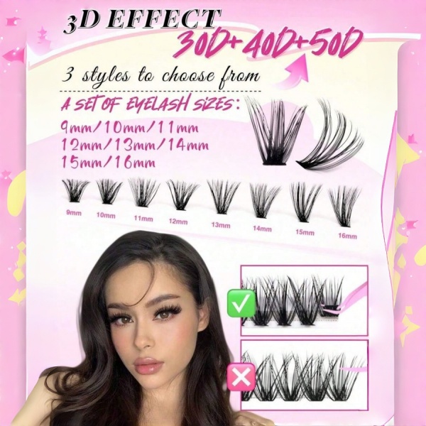 640PCS D Curl Individual Lash Clusters, 30D 40D 50D DIY Lash Extensions, Natural Thick
