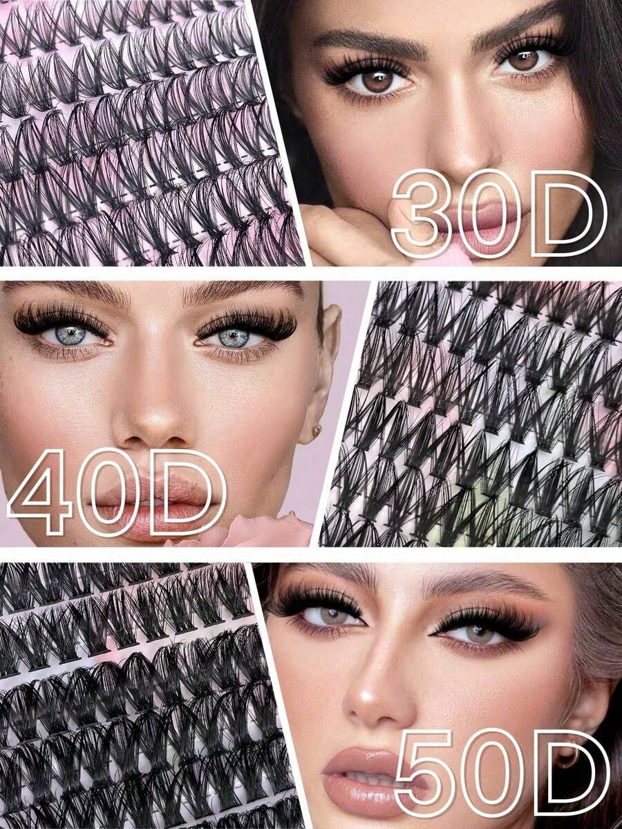 640PCS D Curl Individual Lash Clusters, 30D 40D 50D DIY Lash Extensions, Natural Thick
