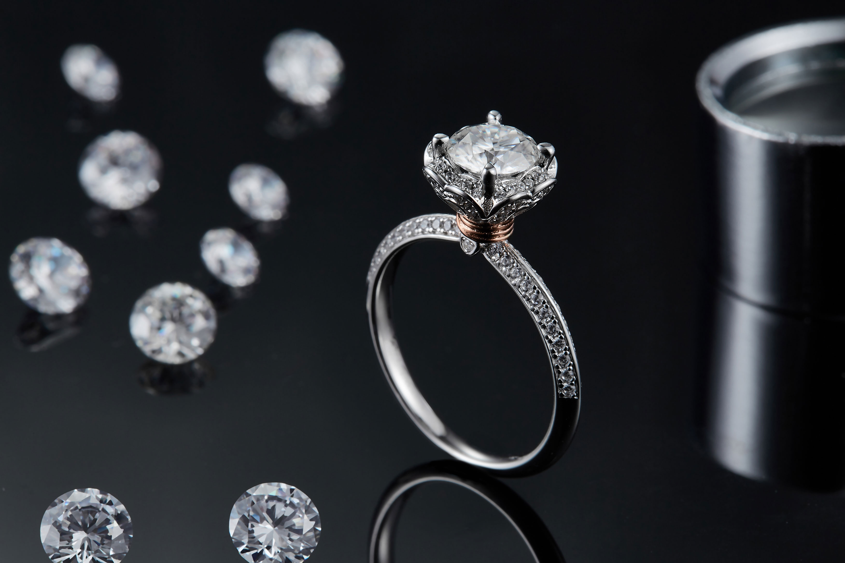 A 1-carat Luxurious And Fashionable Light Luxury Trend Jewelry Silver Ring And Women, Set