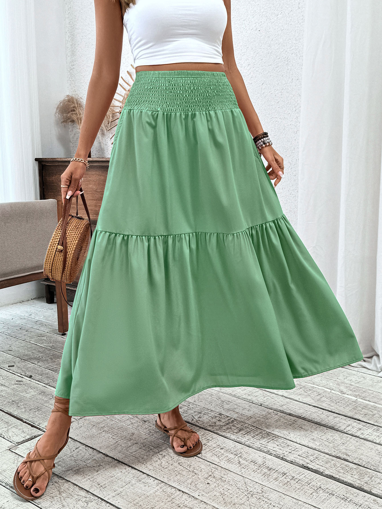 A-Line Skirt Long Amazon European And American Floral Skirt Autumn And Summer High-End