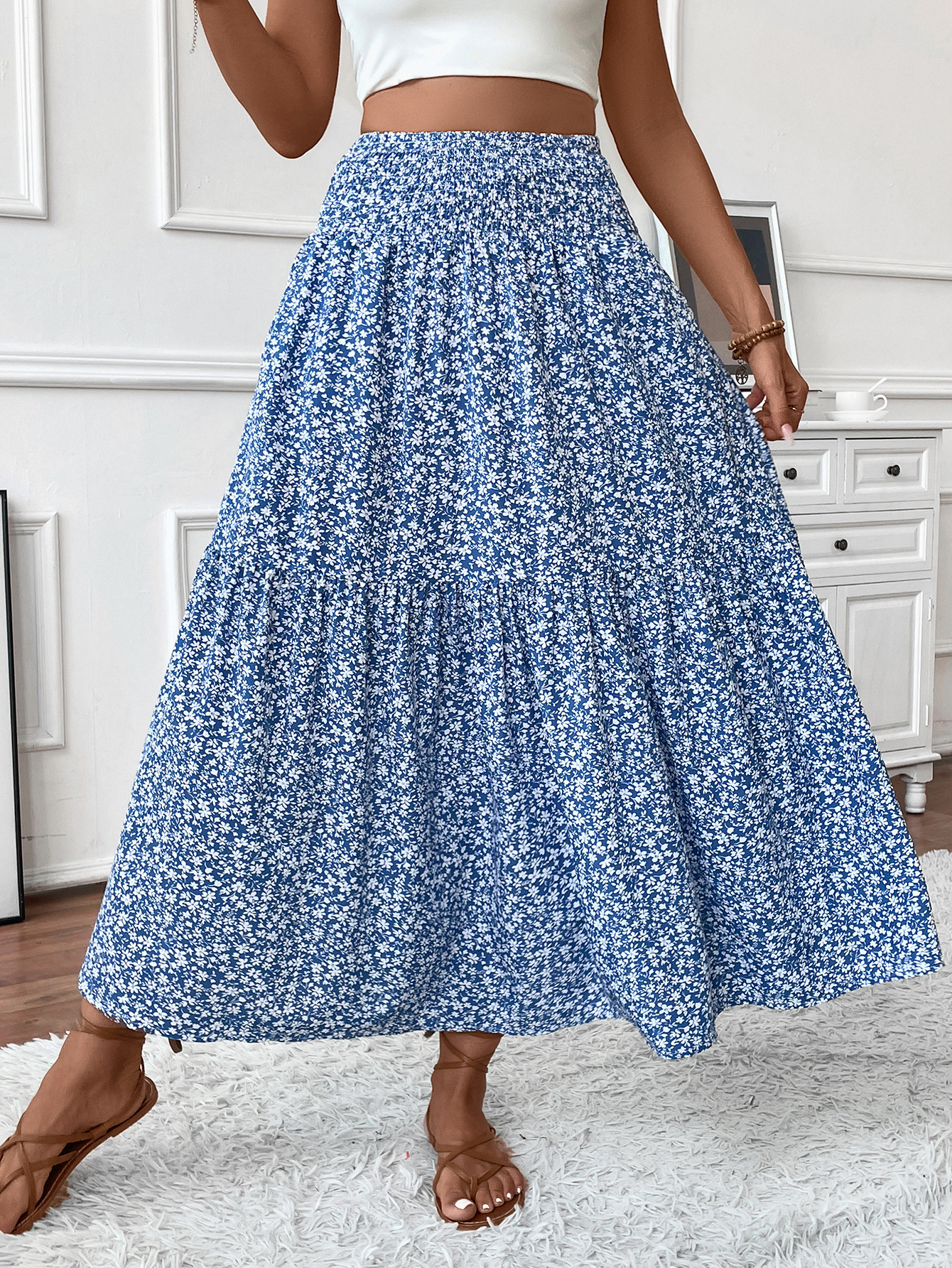 A-Line Skirt Long Amazon European And American Floral Skirt Autumn And Summer High-End