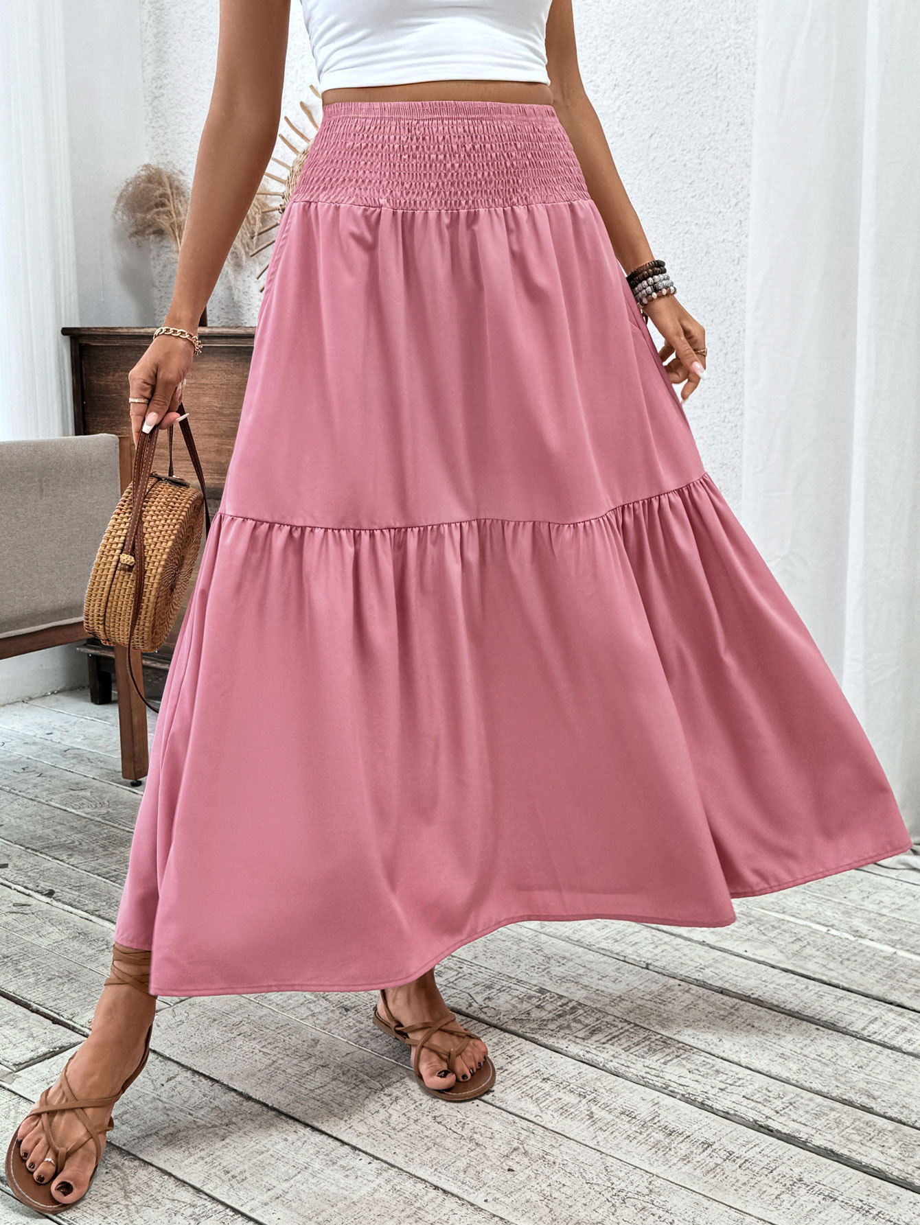 A-Line Skirt Long Amazon European And American Floral Skirt Autumn And Summer High-End