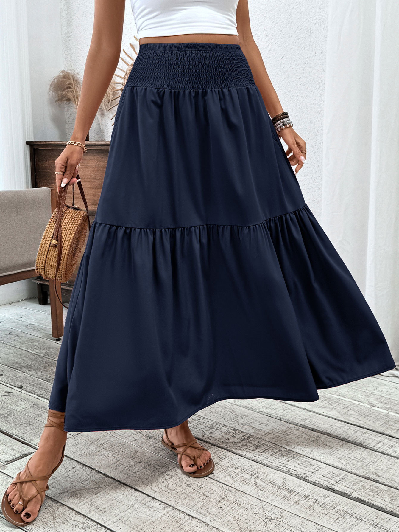 A-Line Skirt Long Amazon European And American Floral Skirt Autumn And Summer High-End