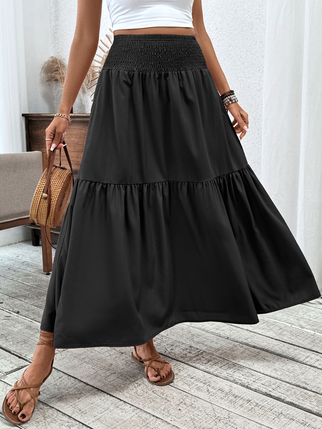 A-Line Skirt Long European And American Floral Skirt Autumn And Summer High-End Splicing