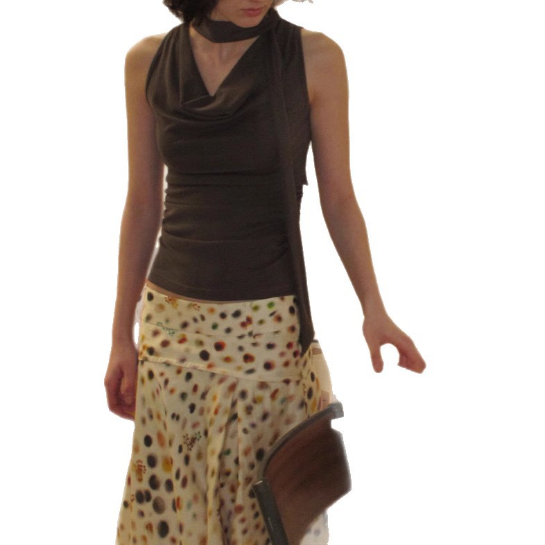 Acetate Tencel Psychedelic Polka-dot Double-layered Bias-cut Midi A-line Skirt