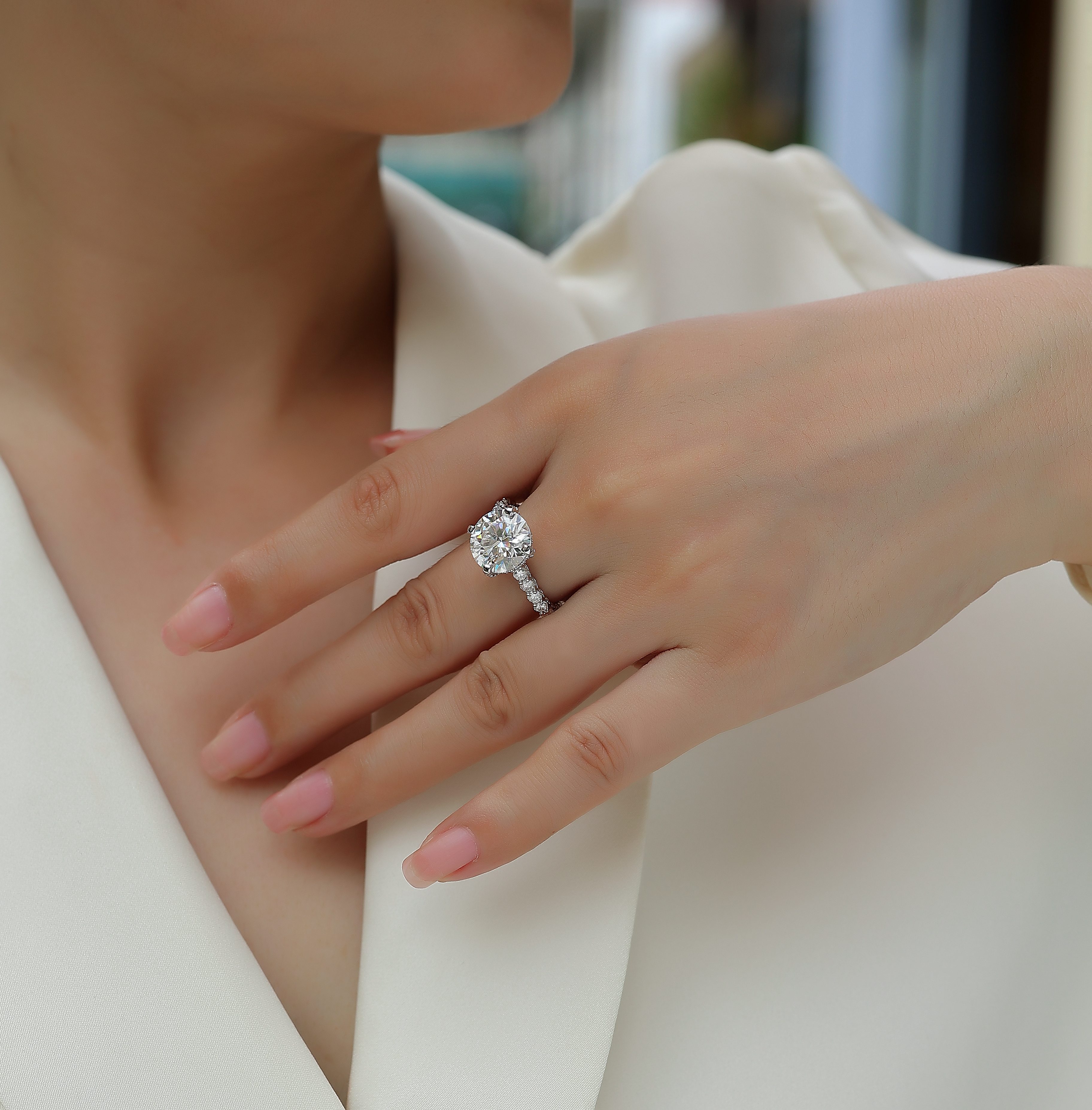 Affectionate And Tender - A 5-carat Silver Diamond Wedding Ring Set With Top-quality