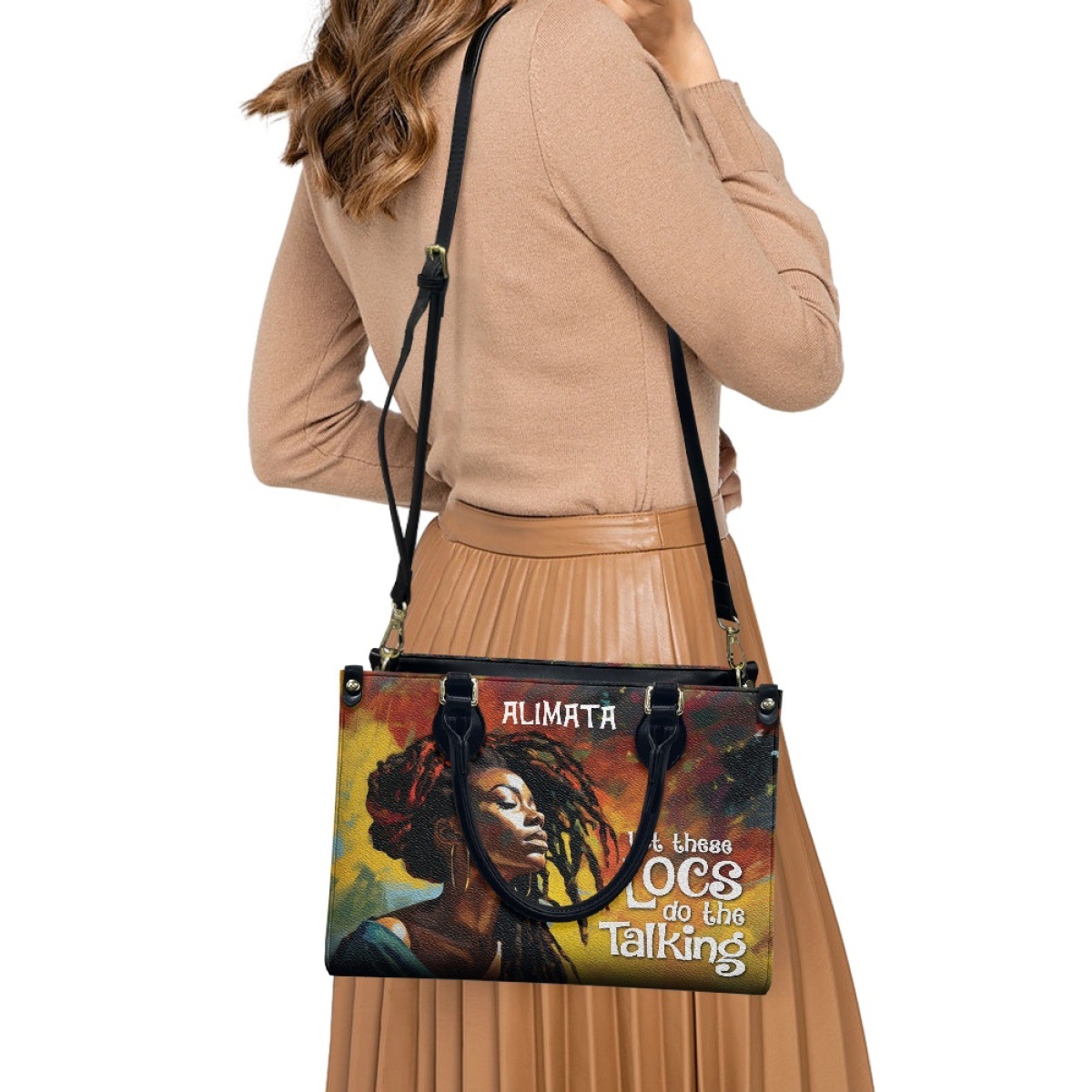 African Girl Butterfly Zipper Leather Handbag