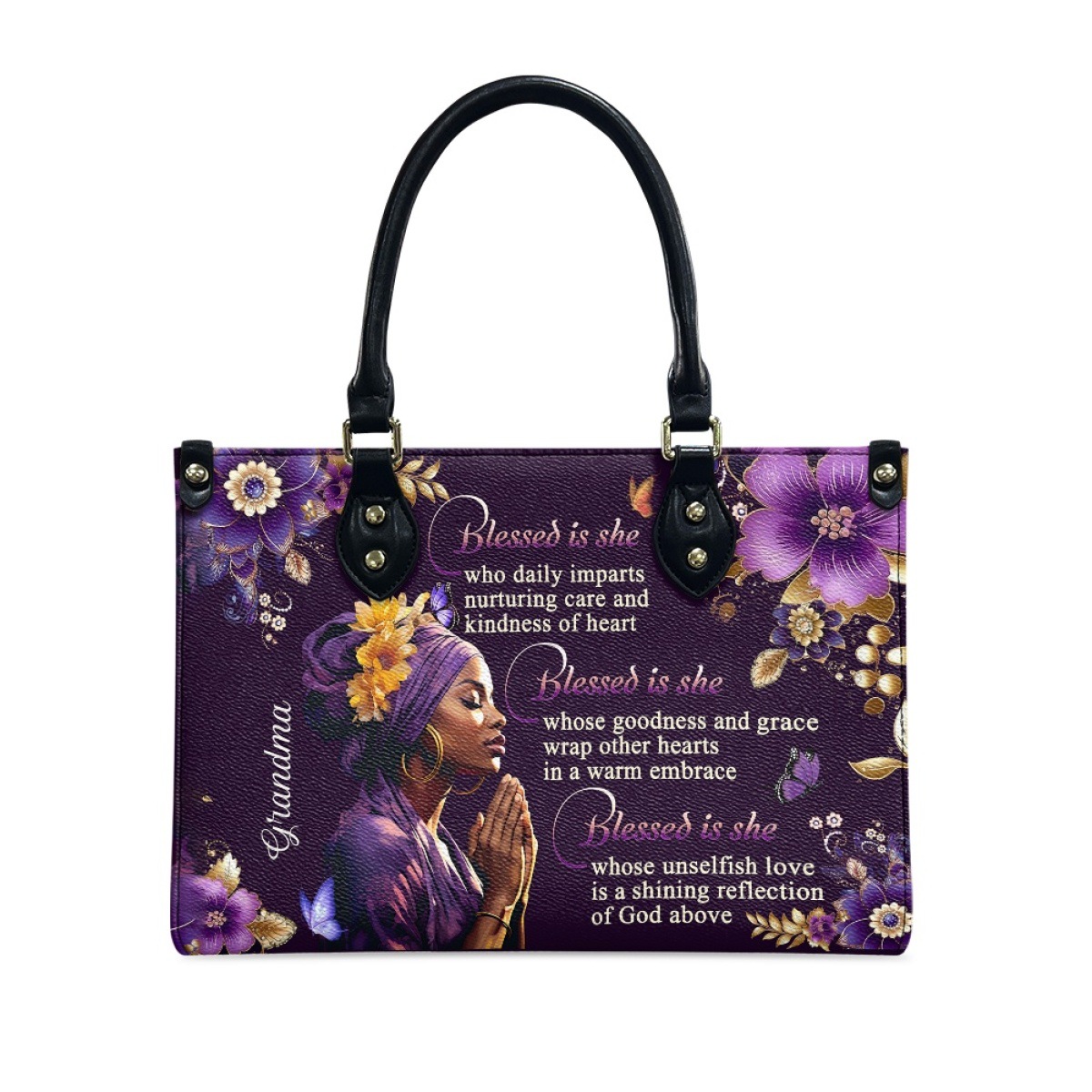African Girl Butterfly Zipper Leather Handbag