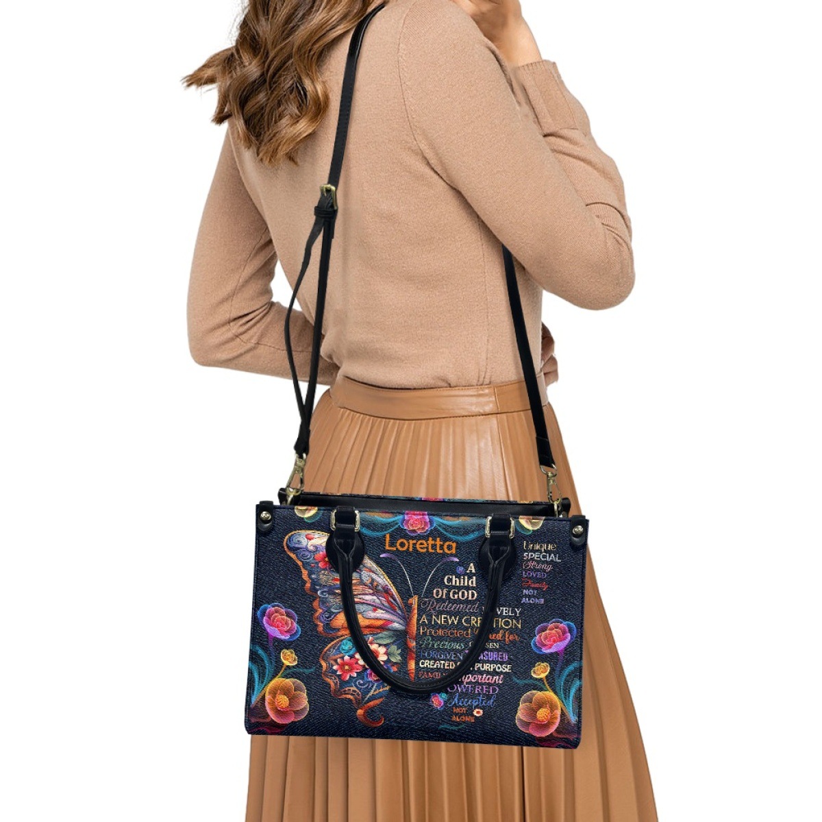 African Girl Butterfly Zipper Leather Handbag