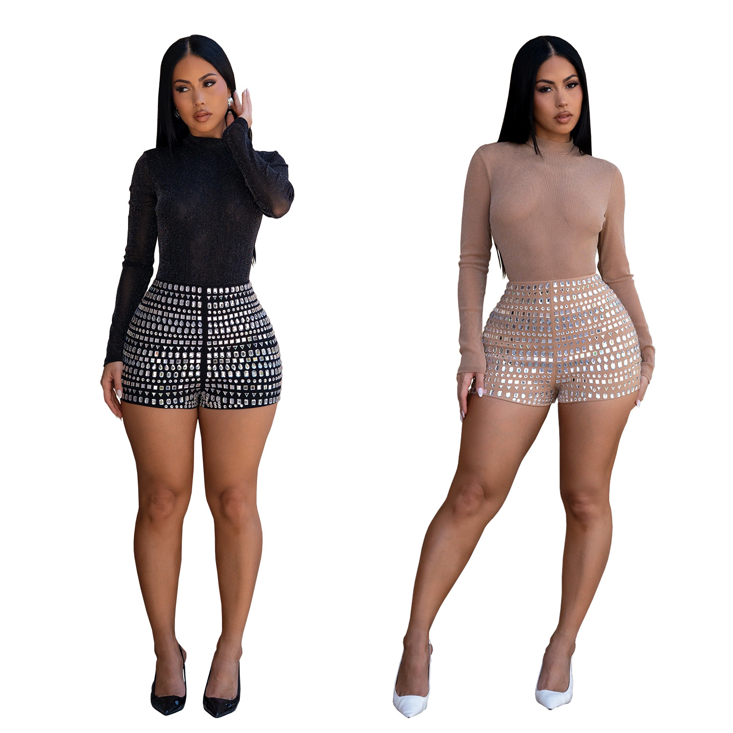 AliExpress Amazon European And American Fashion Women's High-Neck See-Through Heavy-Duty
