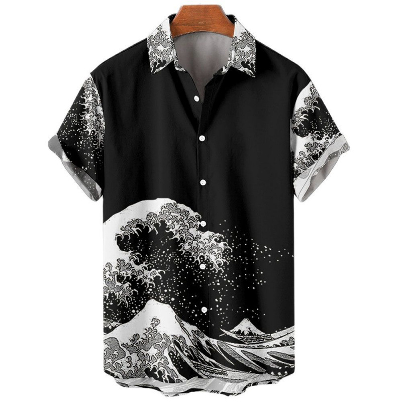 Aliexpress Export New Men's Casual Slim Fashion 3D Printed Short-Sleeved Shirt Men's