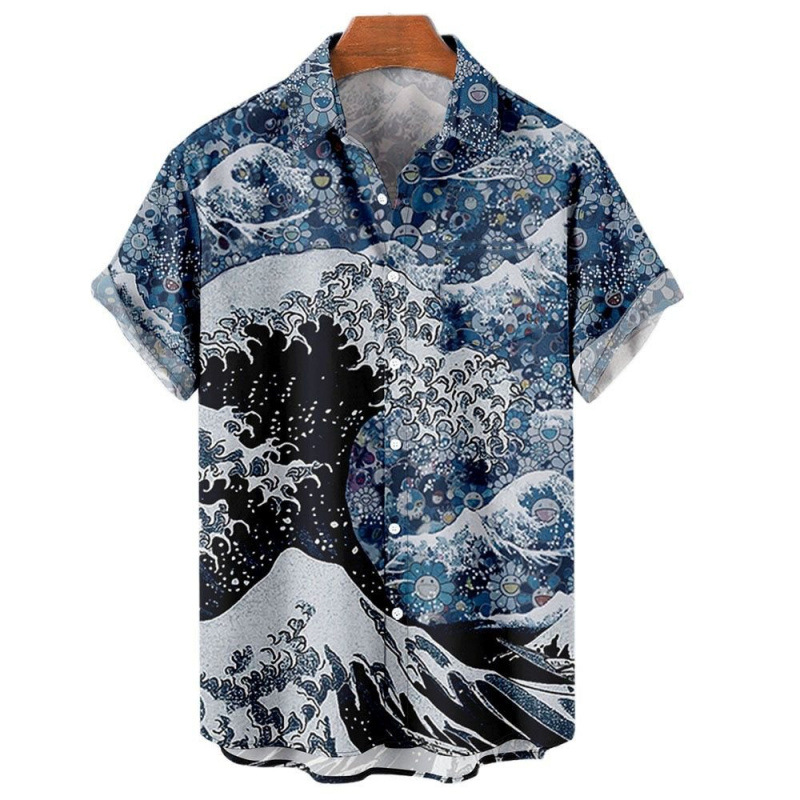 Aliexpress Export New Men's Casual Slim Fashion 3D Printed Short-Sleeved Shirt Men's