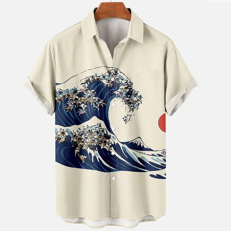 Aliexpress Export New Men's Casual Slim Fashion 3D Printed Short-Sleeved Shirt Men's