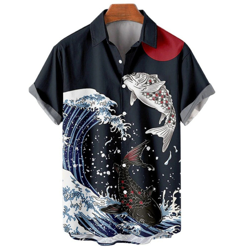 Aliexpress Export New Men's Casual Slim Fashion 3D Printed Short-Sleeved Shirt Men's