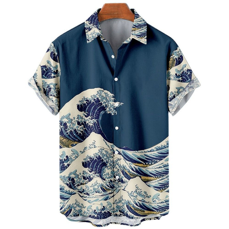 Aliexpress Export New Men's Casual Slim Fashion 3D Printed Short-Sleeved Shirt Men's
