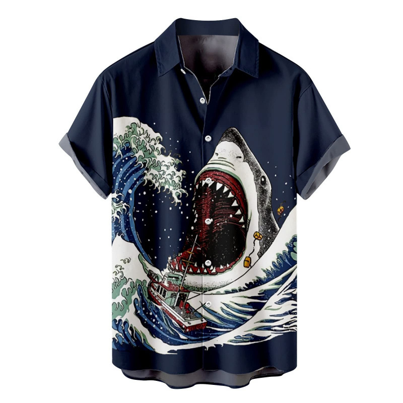 Aliexpress Export New Men's Casual Slim Fashion 3D Printed Short-Sleeved Shirt Men's