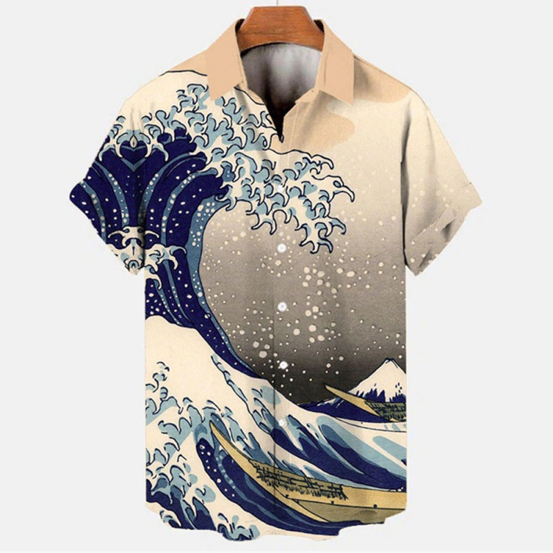 Aliexpress Export New Men's Casual Slim Fashion 3D Printed Short-Sleeved Shirt Men's