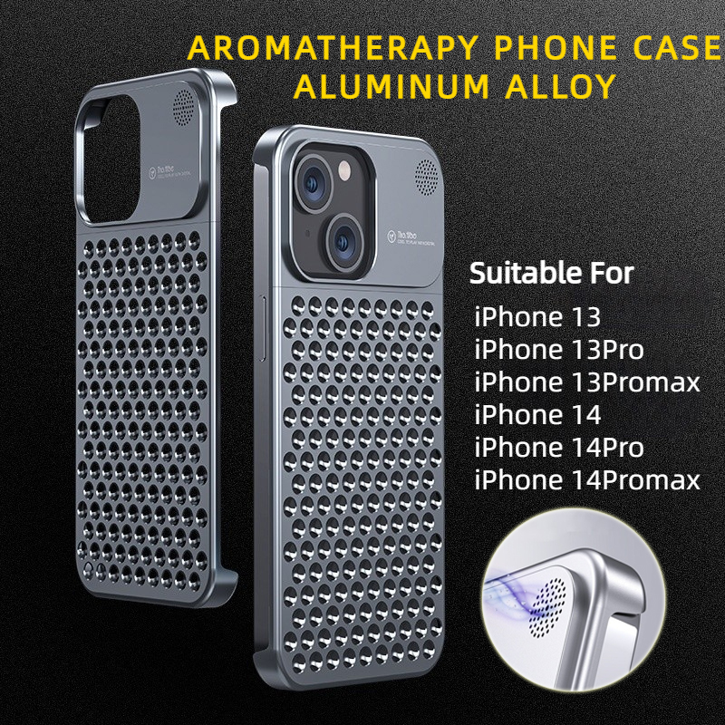 Aluminum Alloy Phone Case For 14 13 Pro Max Plus Hollow Heat Dissipation Anti-fall Full