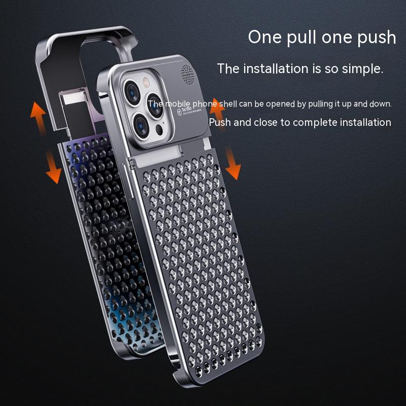 Aluminum Alloy Phone Case For 14 13 Pro Max Plus Hollow Heat Dissipation Anti-fall Full