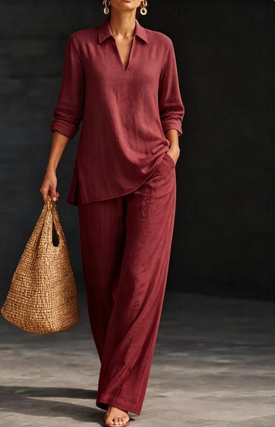 Amazon AliExpress 2026 Fall Winter New V-neck Solid Color Long Sleeve T-shirt And Pants