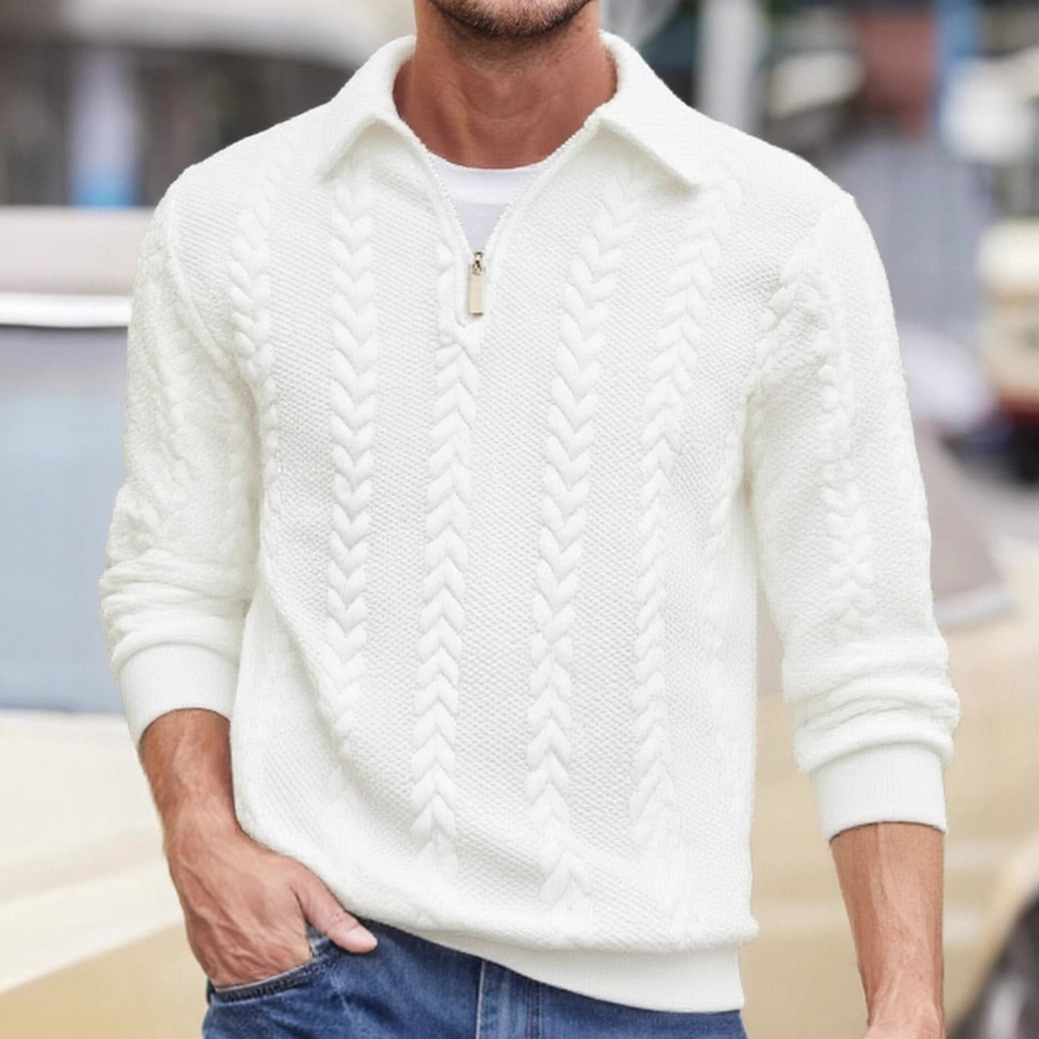 Amazon European And American Jacquard Autumn And Winter Lapel Pullover Half-Cardigan
