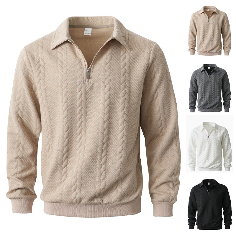 Amazon European And American Jacquard Autumn And Winter Lapel Pullover Half-Cardigan