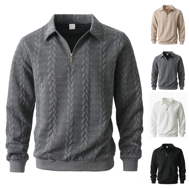 Amazon European And American Jacquard Autumn And Winter Lapel Pullover Half-Cardigan