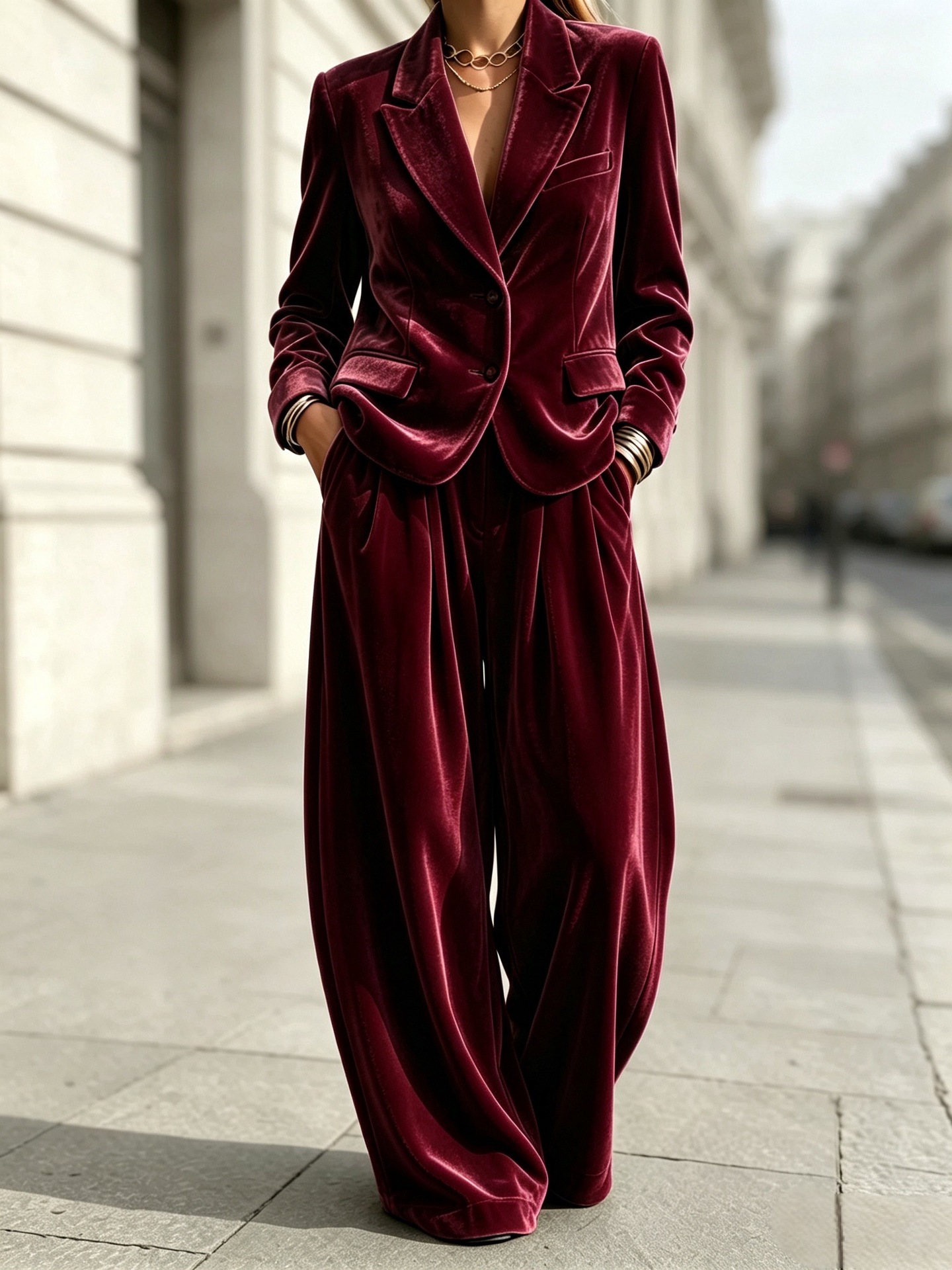 Amazon Gold Velvet Two-piece Set, Autumn And Winter Lapel Blazer And Wide-leg Pants